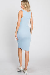 Light Blue Ribbed V-Neck Dress