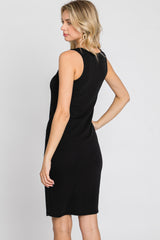 Black Ribbed V-Neck Dress