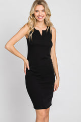 Black Ribbed V-Neck Dress