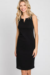 Black Ribbed V-Neck Maternity Dress