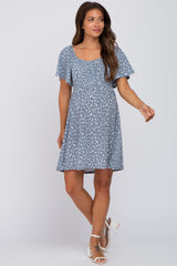 Blue Floral Short Sleeve Maternity Dress