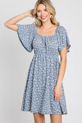 Blue Floral Short Sleeve Maternity Dress