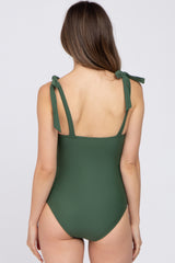 Olive Shoulder Tie Maternity One-Piece Swimsuit