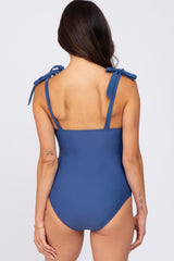 Blue Shoulder Tie One-Piece Swimsuit