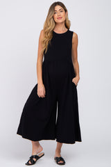 Black Wide Leg Crop Maternity Jumpsuit