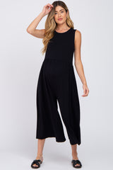 Black Wide Leg Crop Maternity Jumpsuit