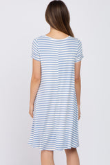 Blue Striped Short Sleeve Maternity Dress