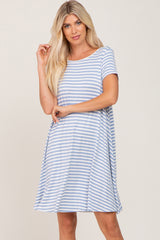 Blue Striped Short Sleeve Maternity Dress