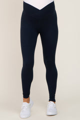 Navy Crossover Waist Maternity Leggings