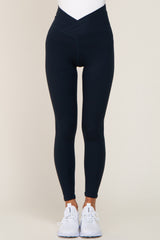 Navy Crossover Waist Leggings