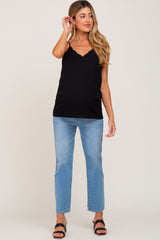 Black Scallop Neckline Maternity Blouse