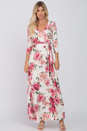 Cream Floral Wrap Maxi Dress