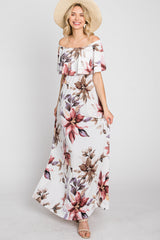 Ivory Floral Off Shoulder Maxi Dress