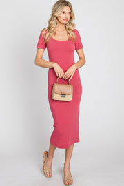 Coral Fitted Midi Dress