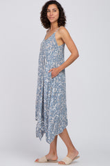 Blue Floral Handkerchief Midi Dress