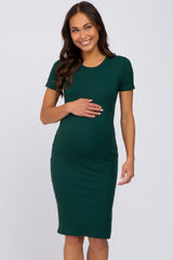 Hunter Green Ribbed Fitted Maternity Dress