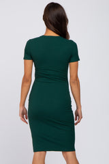 Hunter Green Ribbed Fitted Maternity Dress