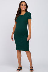 Hunter Green Ribbed Fitted Maternity Dress