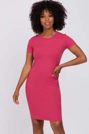 Magenta Ribbed Fitted Dress