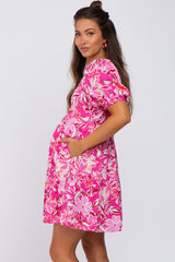 Fuchsia Floral Tiered Maternity Dress