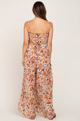 Camel Floral Sleeveless Maternity Jumpsuit