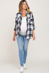 Black Plaid Maternity Flannel Top