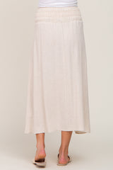 Beige Smocked Maternity Linen Maxi Skirt