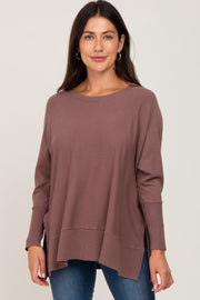 Mocha Dolman Sleeve Side Slit Sweater