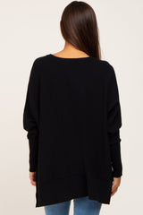 Black Dolman Sleeve Side Slit Maternity Sweater