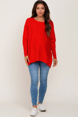 Red Dolman Sleeve Side Slit Maternity Sweater