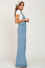 Blue Light Wash Denim Distressed Wide Leg Overalls