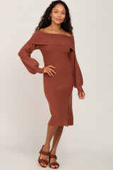 Rust Off Shoulder Sweater Dress