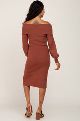 Rust Off Shoulder Sweater Dress