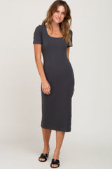 Charcoal Fitted Maternity Midi Dress