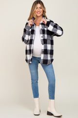 Black Plaid Fuzzy Maternity Shirt Jacket