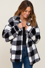 Black Plaid Fuzzy Maternity Shirt Jacket