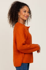 Rust Open Knit Button Front Sweater