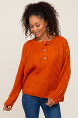 Rust Open Knit Button Front Sweater