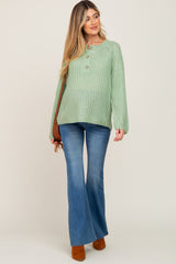 Mint Green Open Knit Button Front Maternity Sweater