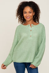 Mint Green Open Knit Button Front Sweater