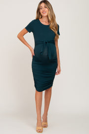 Forest Green Tie Waist Maternity Dress