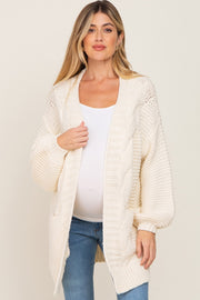 Cream Cable Knit Front Pocket Maternity Cardigan