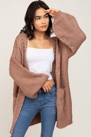 Brown Cable Knit Front Pocket Cardigan