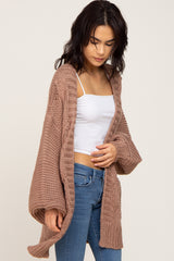 Brown Cable Knit Front Pocket Cardigan