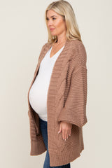 Brown Cable Knit Front Pocket Maternity Cardigan