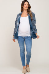 Navy Blue Reversible Maternity Shirt Jacket