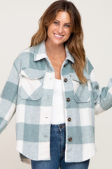 Green Plaid Knit Maternity Shirt Jacket