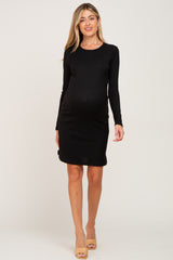 Black Ribbed Basic Long Sleeve Maternity Dress