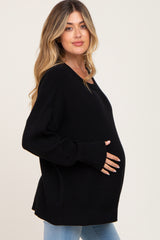 Black Ribbed Trim Maternity Sweater