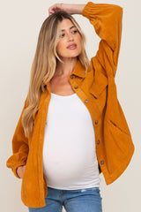 Gold Corduroy Front Pocket Maternity Shacket